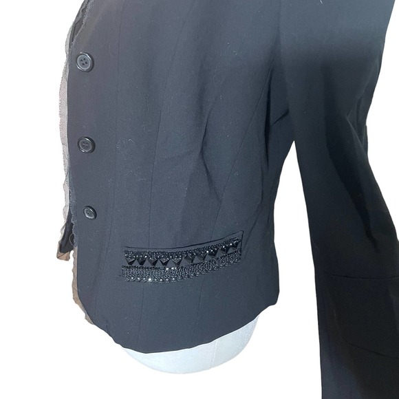 DKNY Embellished Black Lace Trim Wool Blend Blazer Jacket Women's Size 2 Event - Picture 12 of 16